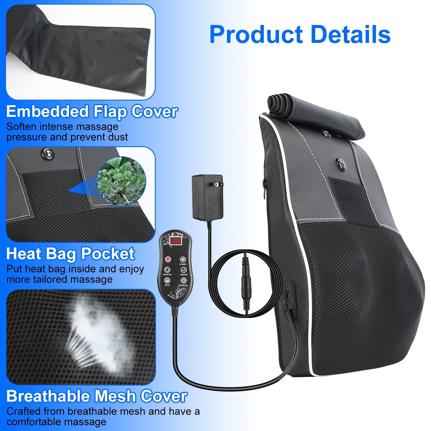 3D Back Massager Pillow – Shiatsu Heat & Kneading Massage CJ US