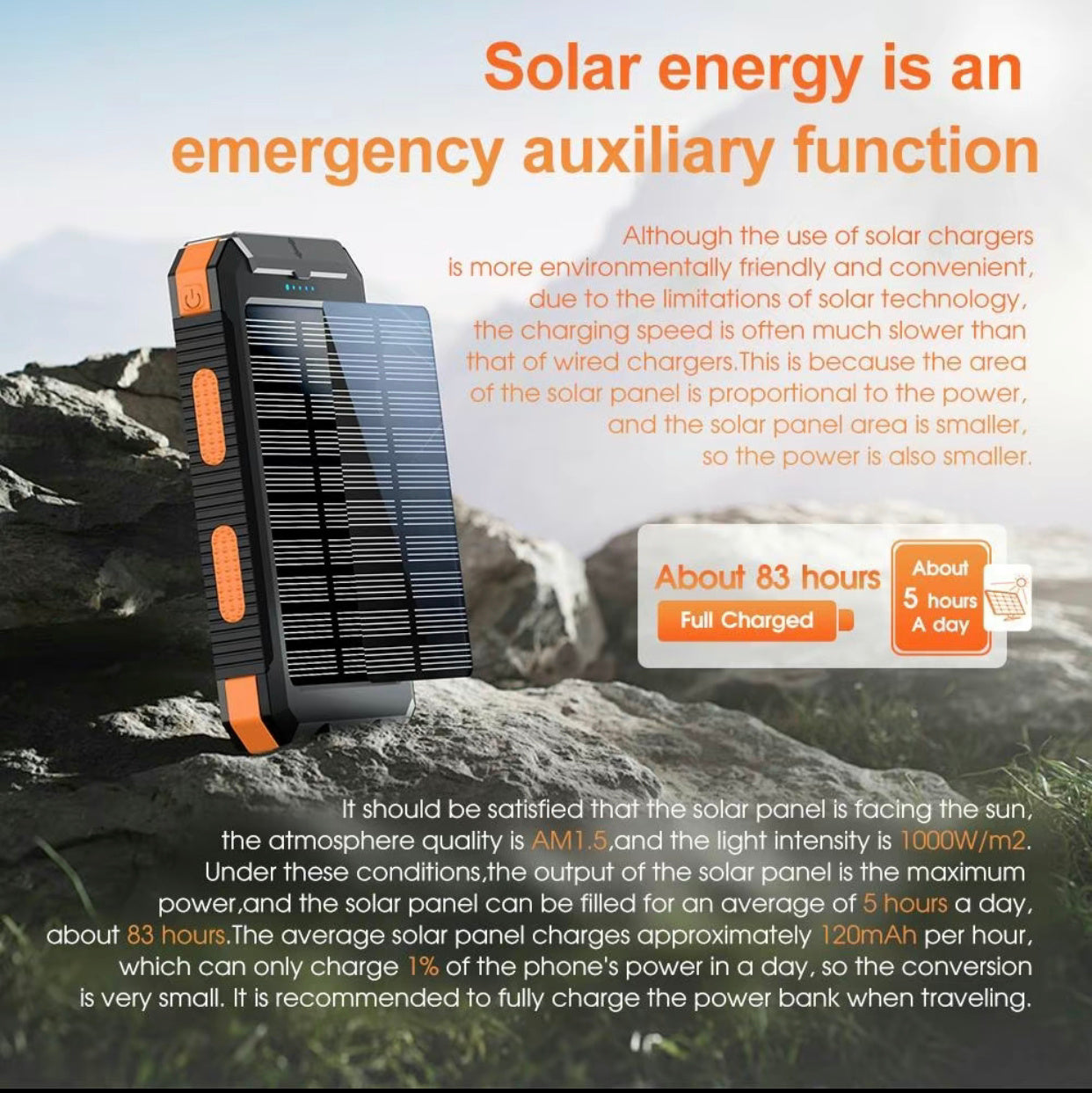 🔋 8000 mAh Waterproof Solar Power Bank CJ US