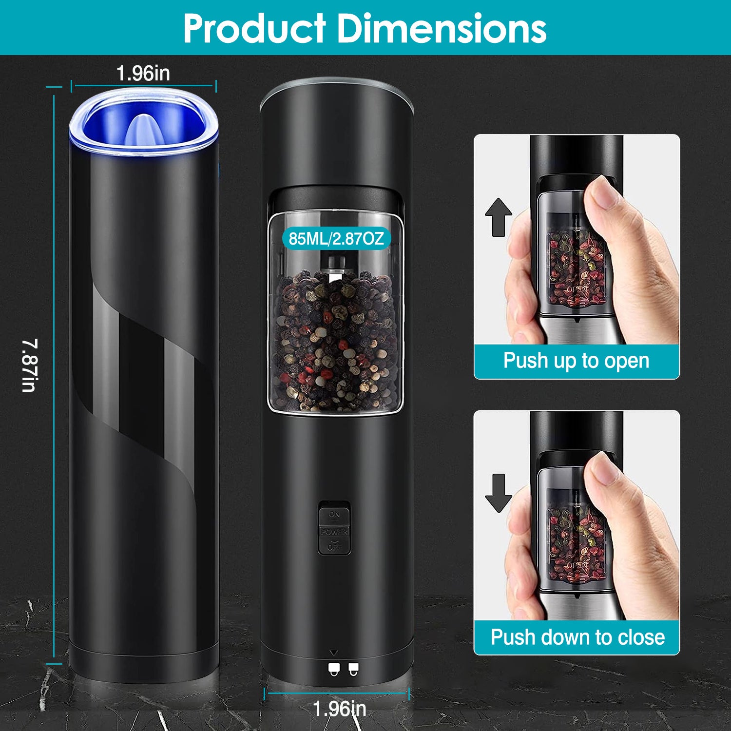 Electric Salt & Pepper Grinder – Gravity Sensor with LED CJ US