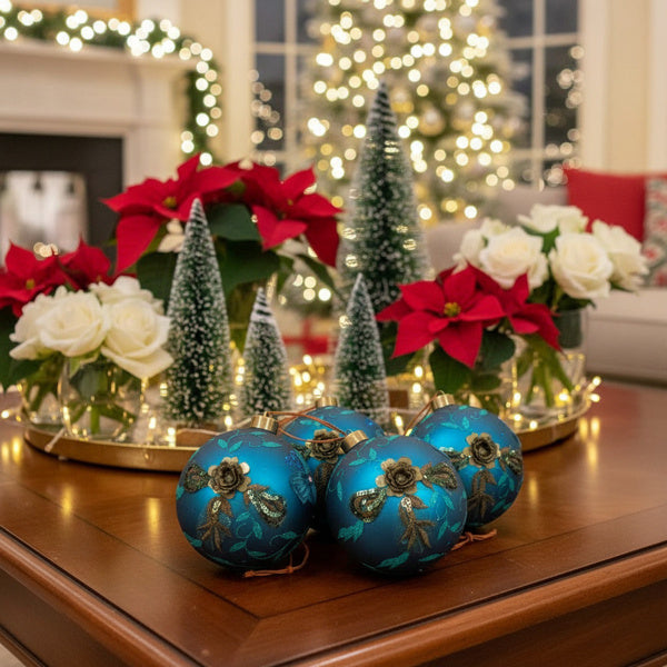 🎄 4PCS Christmas Glass Ball Ornaments – Shiny Hanging Tree Décor Set CJ US