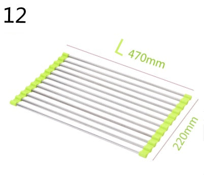 Folding Kitchen Drain Sink Rack – Stainless Steel Roll-Up Dish Drying Rack