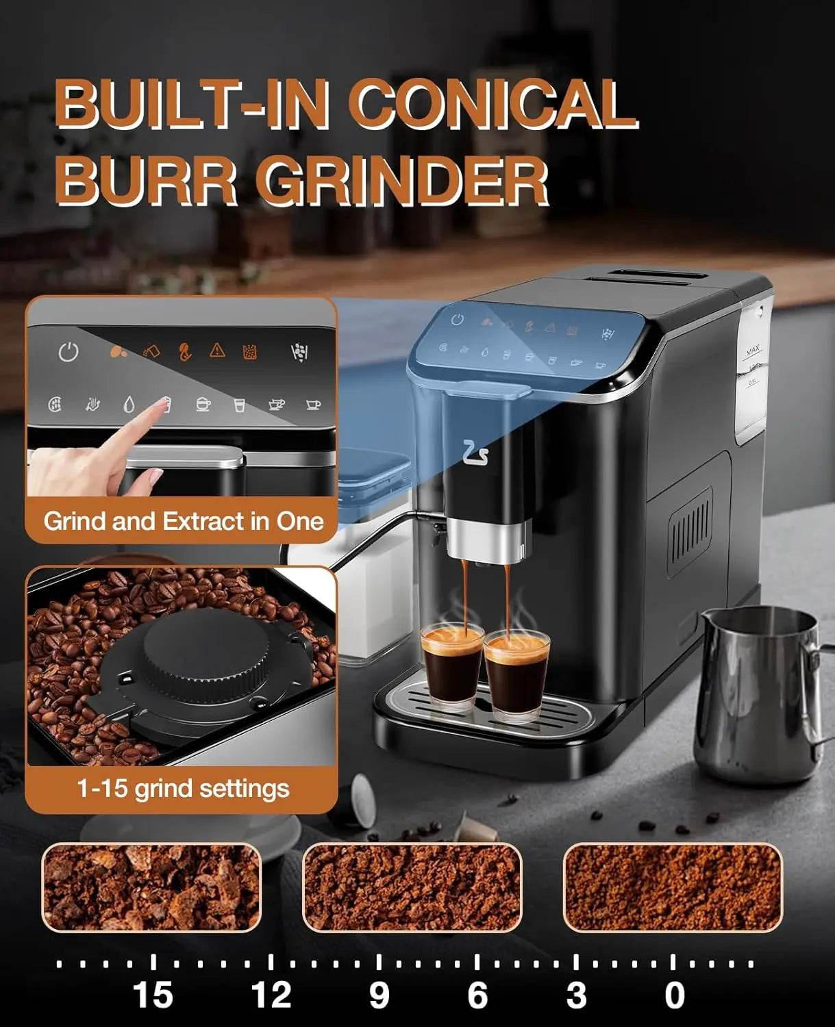 Fully Automatic Espresso Machine – 20-Bar Coffee Maker - SmartPursue™