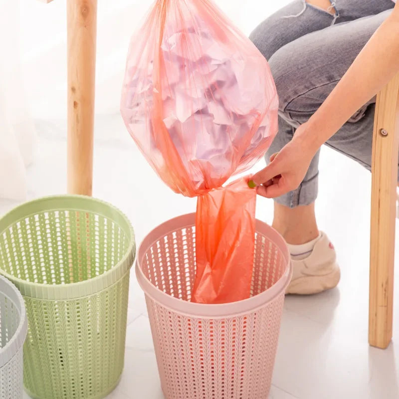 Hollow Rattan-Style Trash Can – Round Lidless Garbage Bin - SmartPursue™