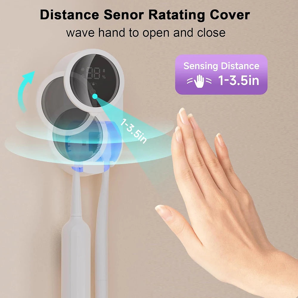 UV Toothbrush Sanitizer & Holder – Auto Sensor, Rechargeable, Wall Mounted