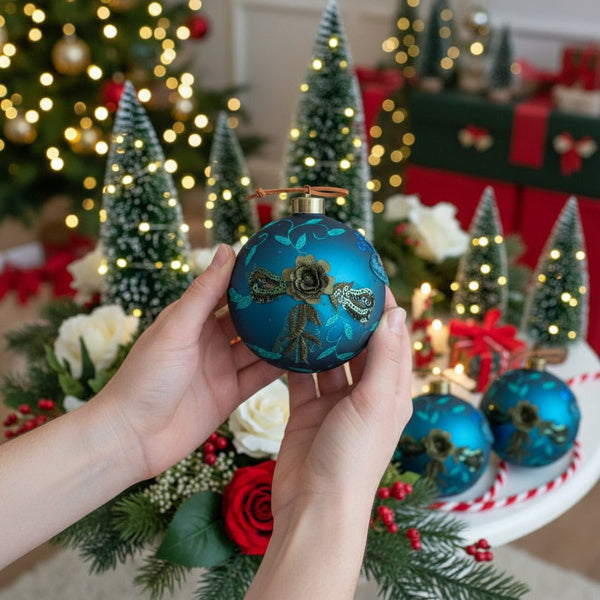 🎄 4PCS Christmas Glass Ball Ornaments – Shiny Hanging Tree Décor Set CJ US