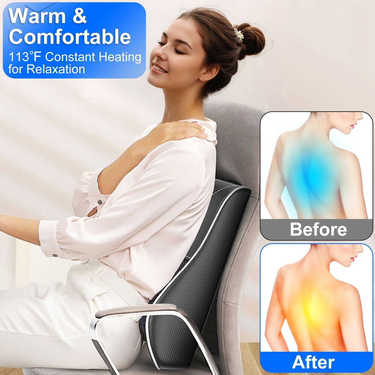 3D Back Massager Pillow – Shiatsu Heat & Kneading Massage CJ US