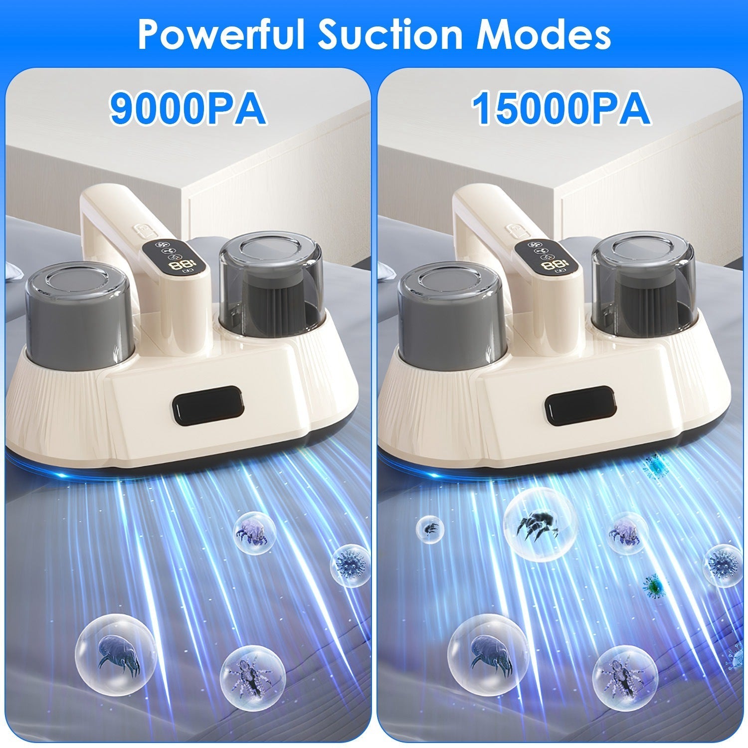 15000 Pa Bed Vacuum Cleaner – Double-Cup & UV-C Sanitizer Travel & Portable Gadgets